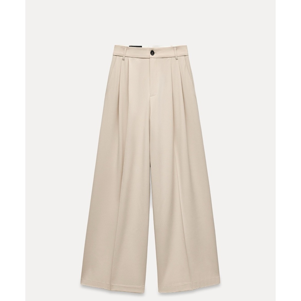 Zara Wide-Leg Pleated Cream Pants
